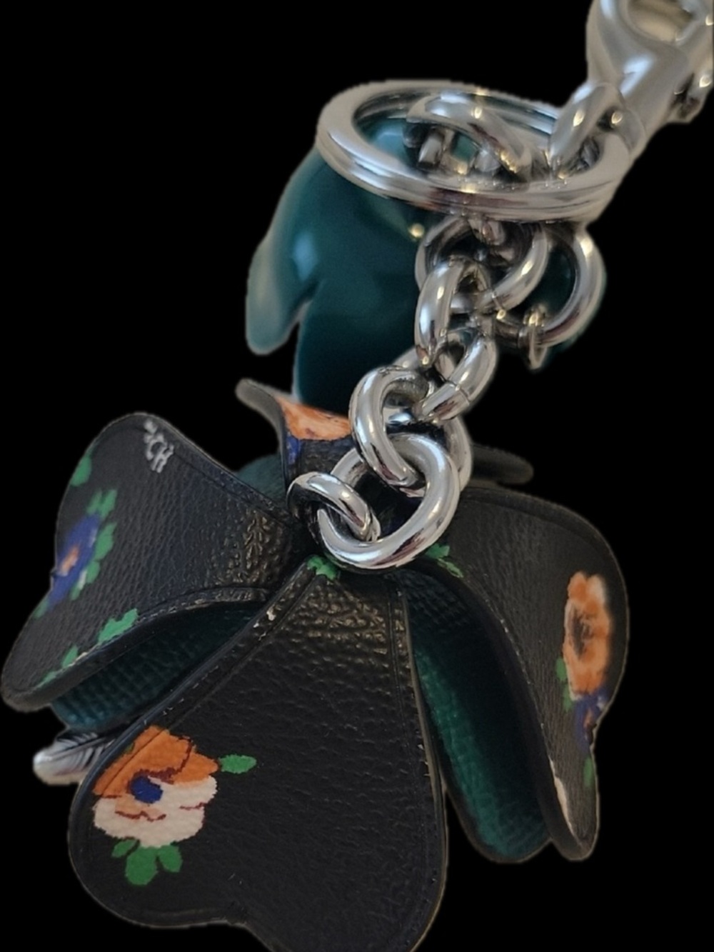 Coach Floral Resin and Coated Canvas Tea Rose Bag Charm, green and floral colors - Picture 7 of 14